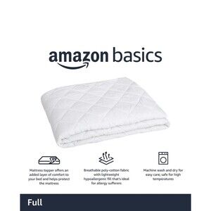 Amazon Basics Hypoallergenic Quilted Mattress Topper Pad - Full Size White